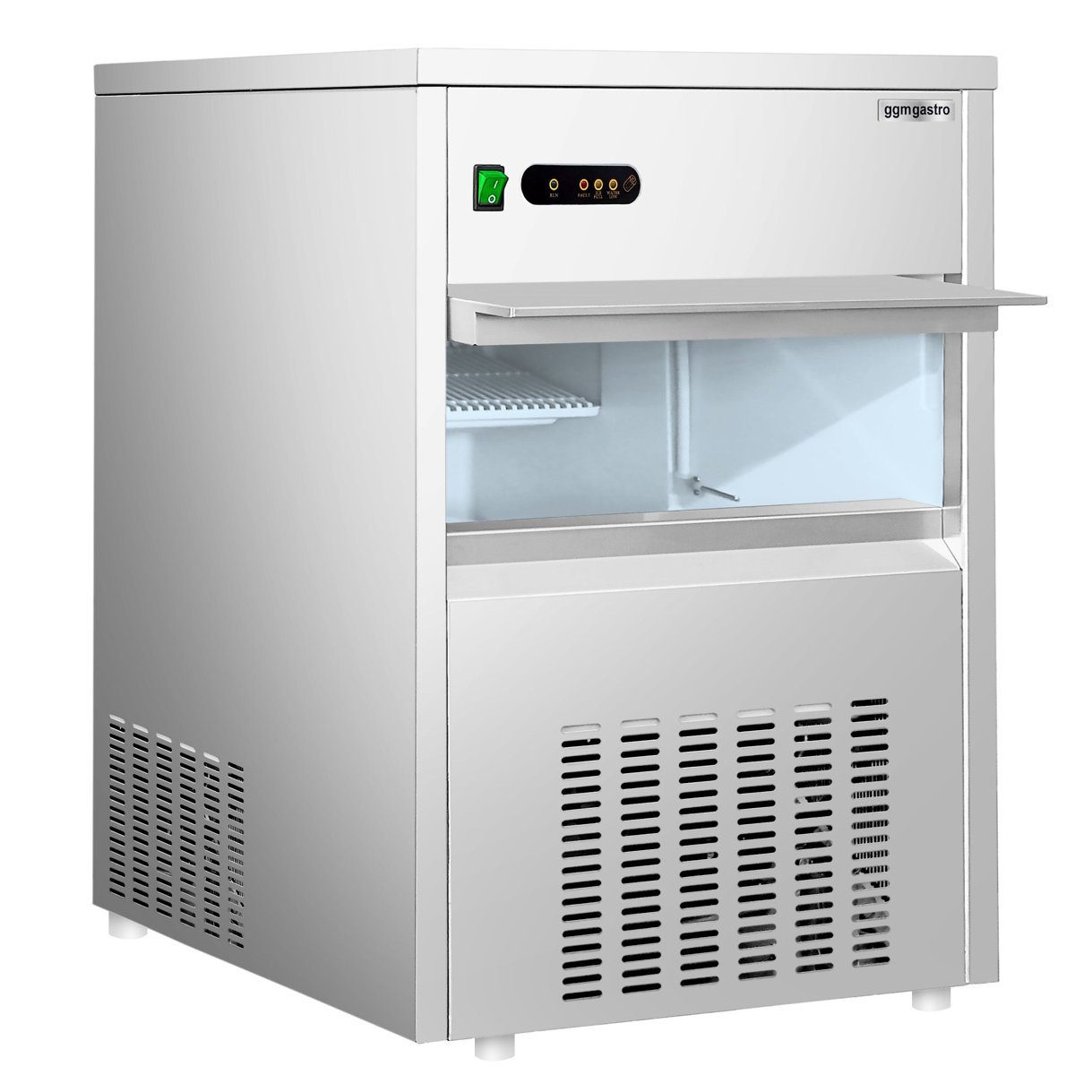 IJsblokjesmachine met geopende opslagbak voor 25 kg ijs